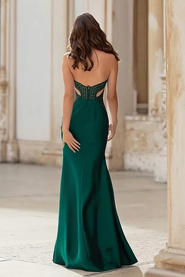 Dark Green Sequin Cut Out Mermaid Strapless Prom Dress